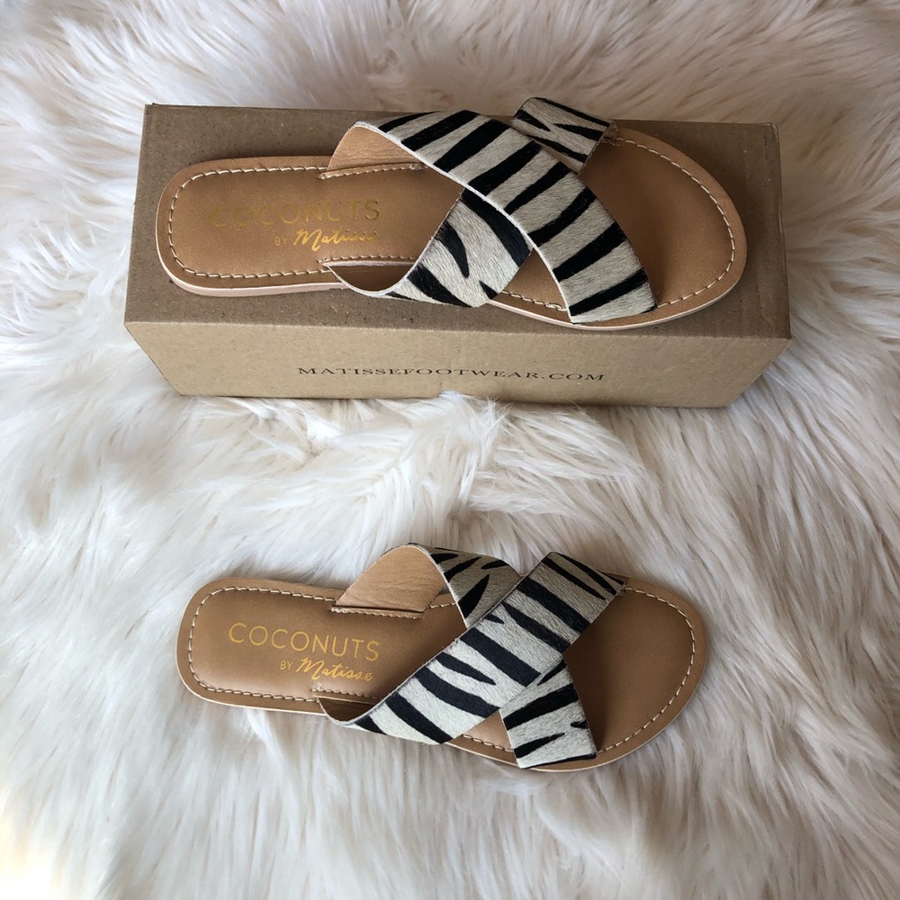 Calf hair slide sandals